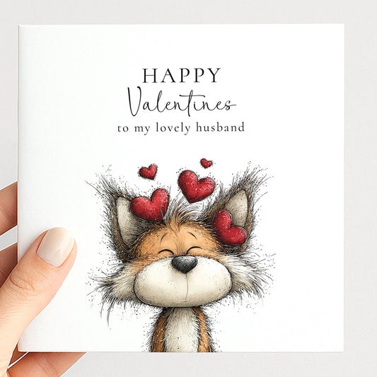 Valentine’s Card for Husband, Cute Fox Valentine Card, Husband Valentine Card, Personalised Valentine’s Day Card