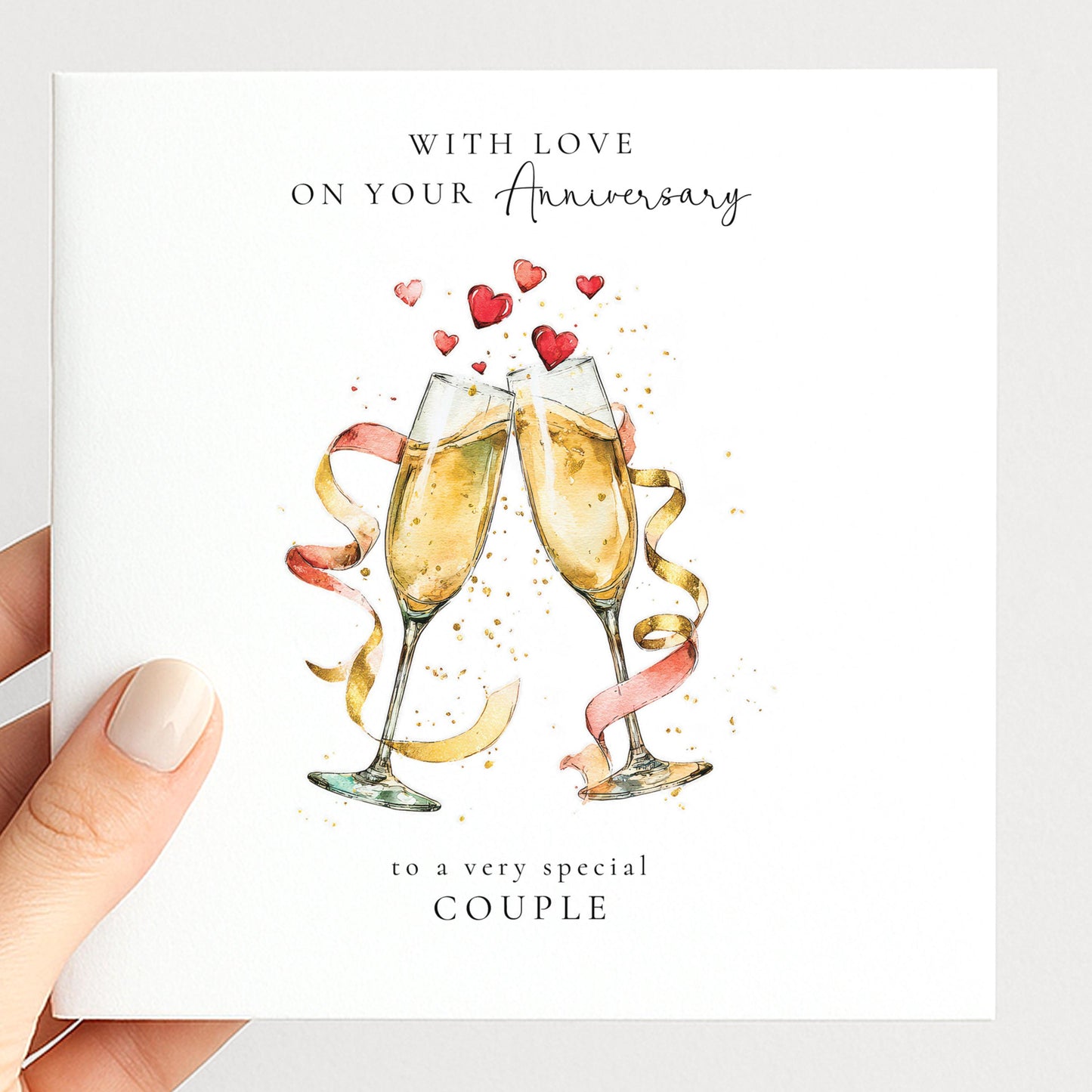 Personalised Anniversary Card for Couple, Anniversary Card with Names, Champagne Glasses Card, Wedding Anniversary Card