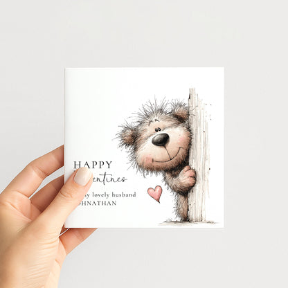 Valentines Card for Husband, Cute Bear Valentine Card, Personalised Husband Valentine’s Day Card, Romantic Printed Card