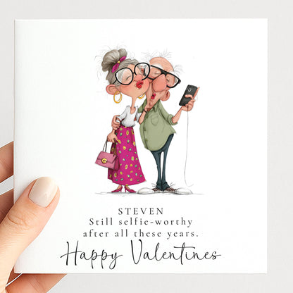 Funny Valentines Card Selfie Worthy, Personalised Valentine Card for Him, Husband Boyfriend Anniversary Card, Cute Old Couple Love Card
