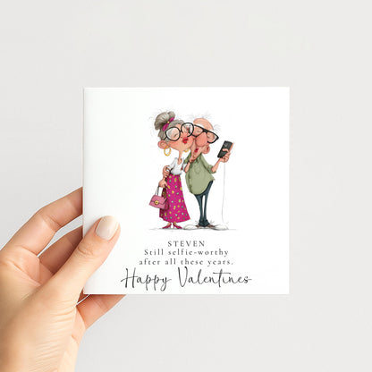 Funny Valentines Card Selfie Worthy, Personalised Valentine Card for Him, Husband Boyfriend Anniversary Card, Cute Old Couple Love Card