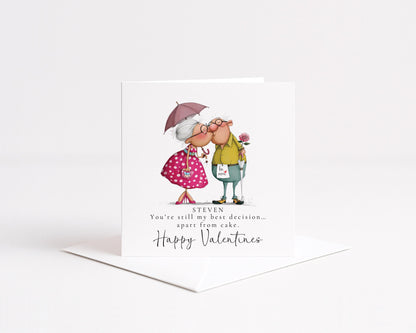 Funny Valentines Card Cake Decision, Personalised Valentine Card for Him, Husband Boyfriend Partner Anniversary Card, Cute Couple Love Card