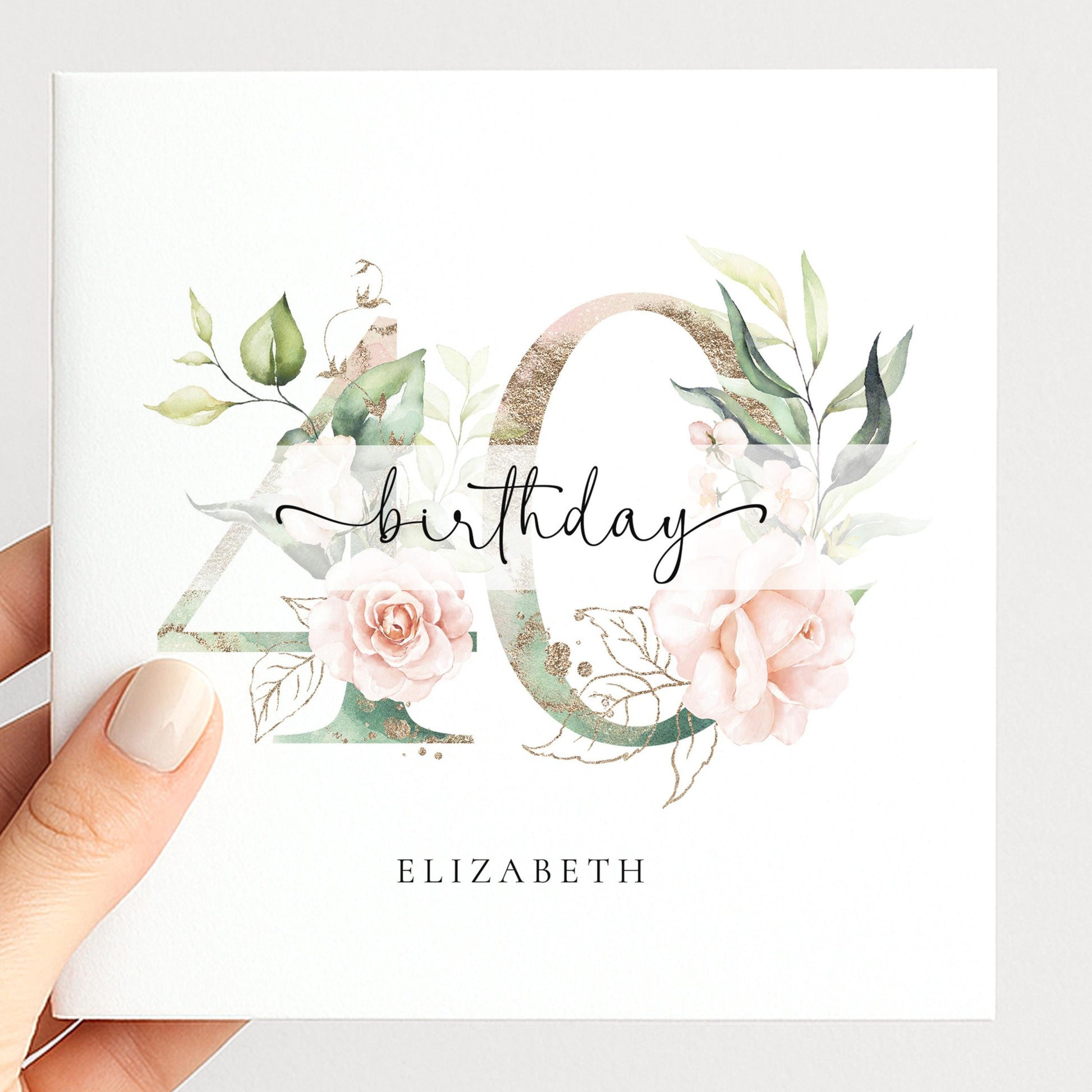 Personalised Age Birthday Card, Floral Milestone Birthday Card, Custom Name Birthday Card, Elegant Floral Number Card, 40th Birthday Card