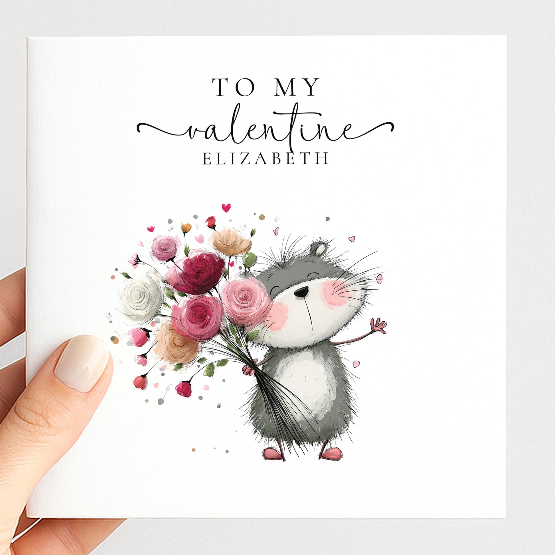 Personalised Valentine’s Card: Cute Hedgehog with Flowers