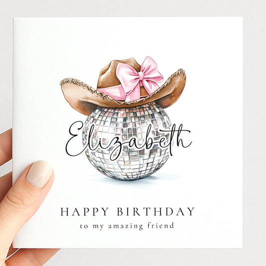 Disco Cowgirl Birthday Card Personalised, Custom Name Birthday Card for Her, Pink Western Birthday Card, Cute Country Birthday Card