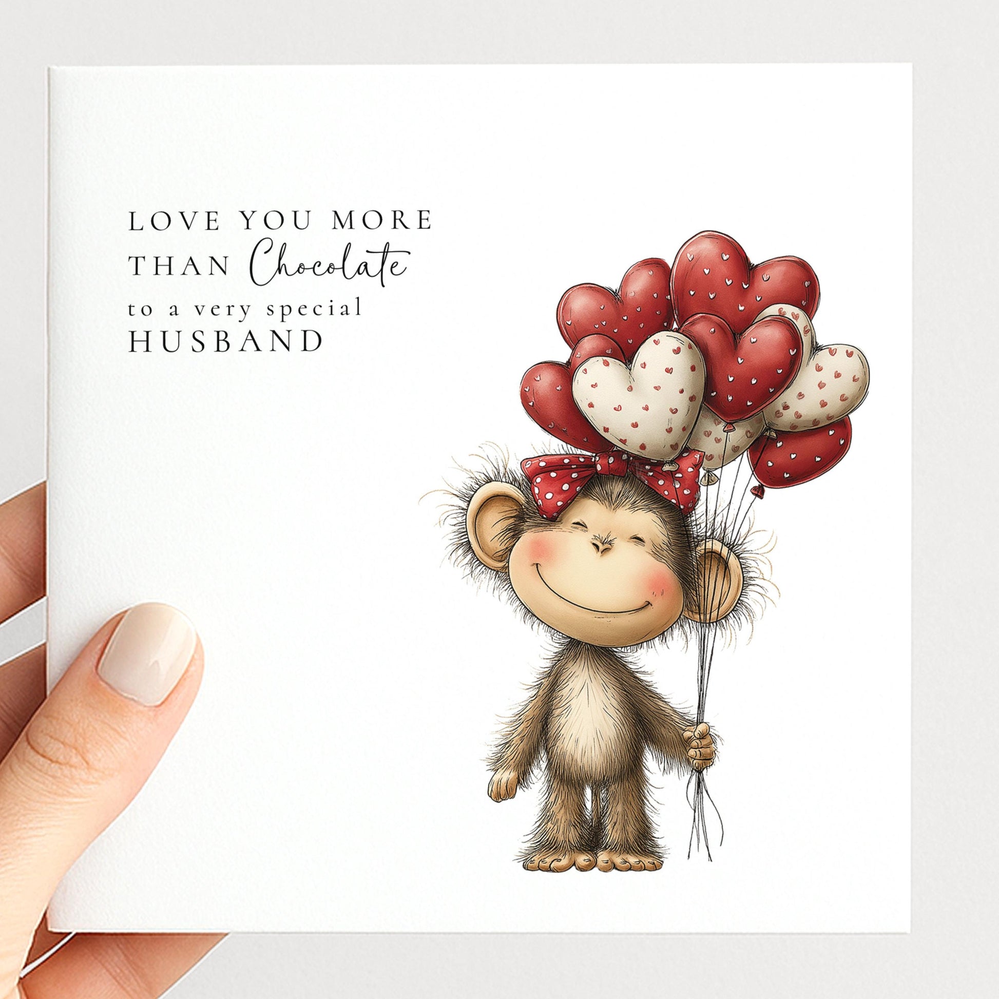 Husband Anniversary Card, Love You More Than Chocolate Card, Cute Monkey Love Card, Romantic Card for Husband