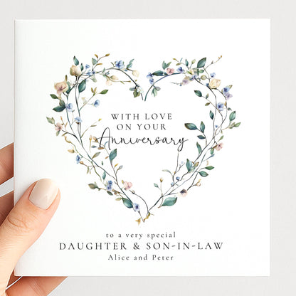 Anniversary Card for Daughter and Son in Law, Personalised Anniversary Card, Floral Heart Anniversary Card
