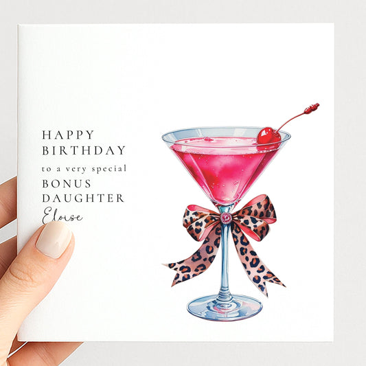 Bonus Daughter Birthday Card, Personalised Birthday Card for Bonus Daughter, Cocktail Birthday Card