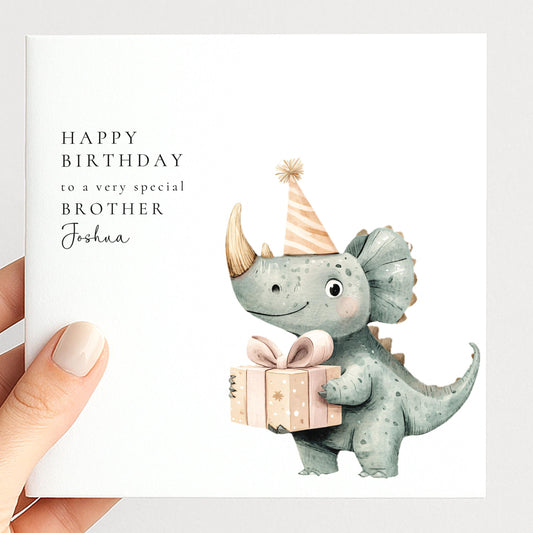 Brother Birthday Card, Personalised Birthday Card for Brother, Cute Dinosaur Birthday Card