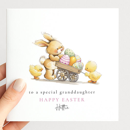 Granddaughter Easter Card, Personalised Bunny Easter Card, Cute Spring Chick Card for Granddaughter, Custom Name Printed Easter Card
