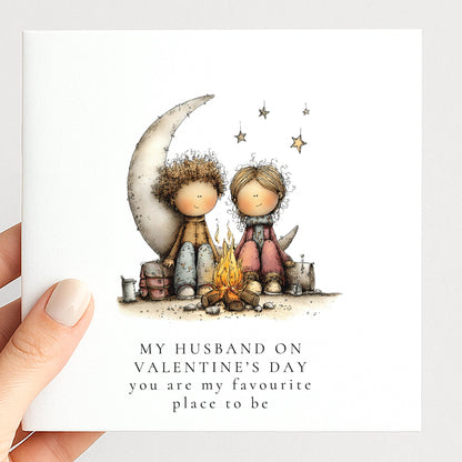 Valentines Husband Card, Romantic Valentine’s Day Card for Husband, Cute Couple Campfire Card, You Are My Favourite Place to Be