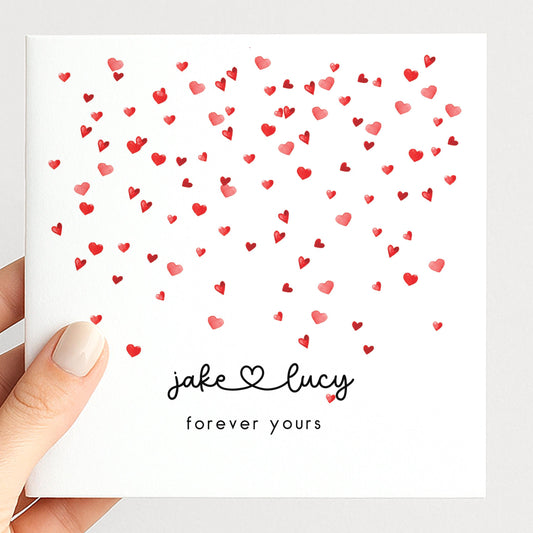 Personalised Couples Valentines Card, Custom Name Valentine’s Day Card, Minimal Heart Design, Forever Yours Romantic Card
