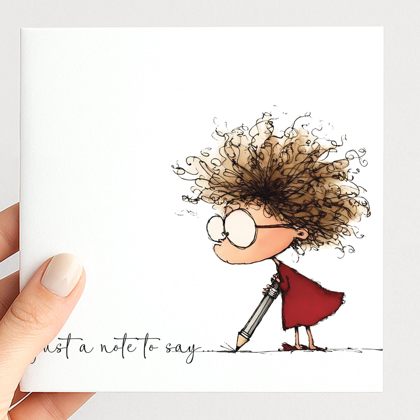 Just a Note Card, Thinking of You Card, Cute Character Note Card, Blank Inside Card, Everyday Greeting Card, Printed Card
