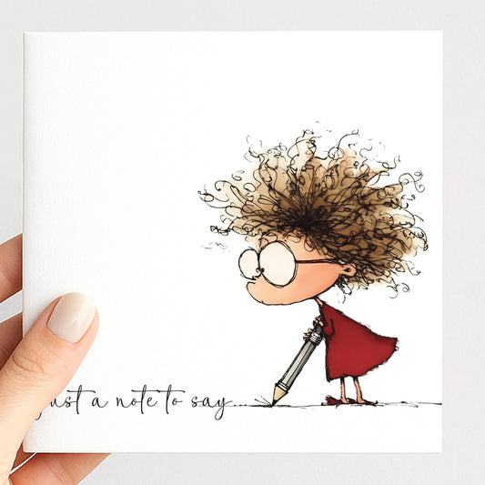 Just a Note Card, Thinking of You Card, Cute Character Note Card, Blank Inside Card, Everyday Greeting Card, Printed Card