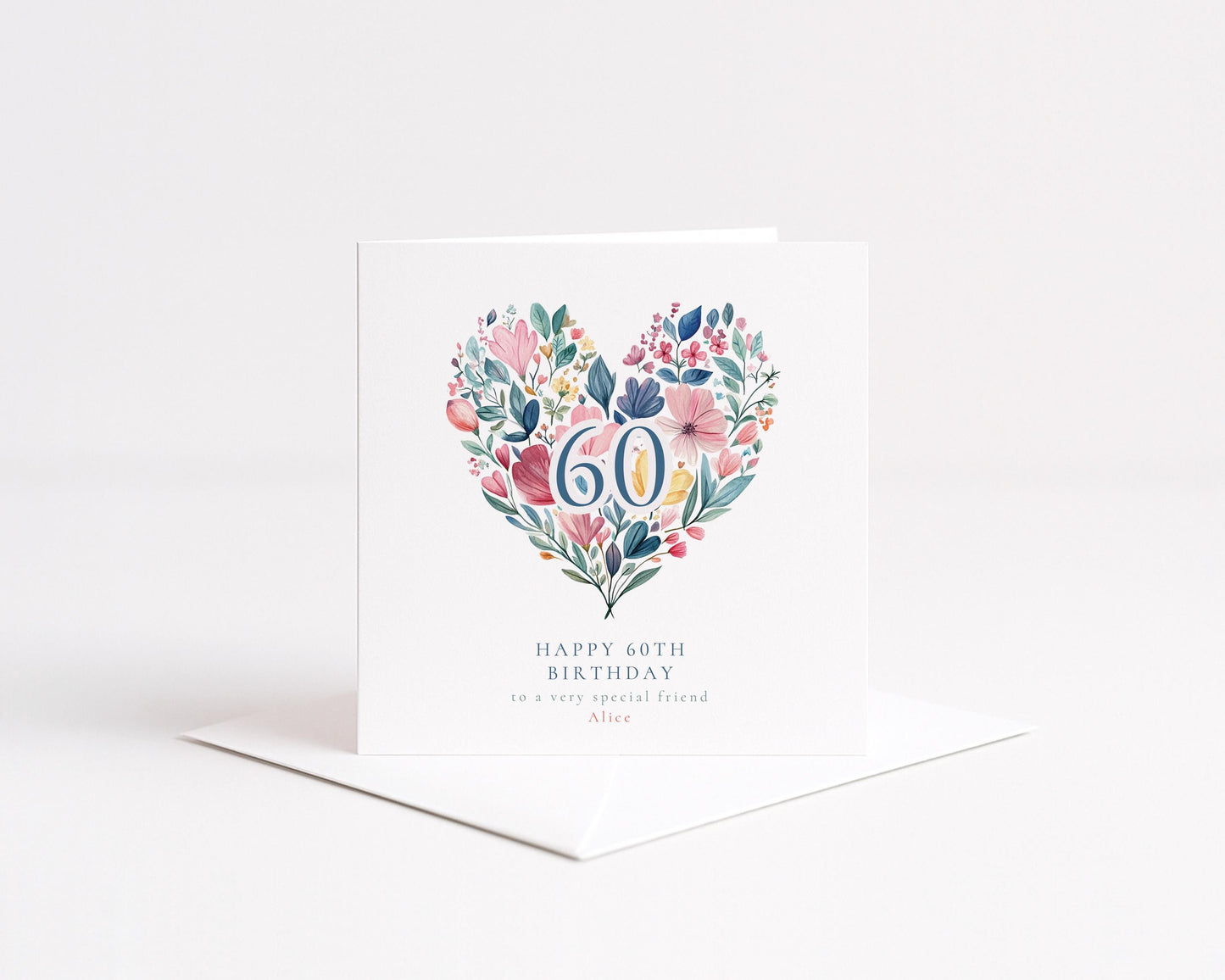 60th Birthday Card for Her, Floral Heart Milestone Birthday Card, Personalised Birthday Card for Women, Special Friend Card