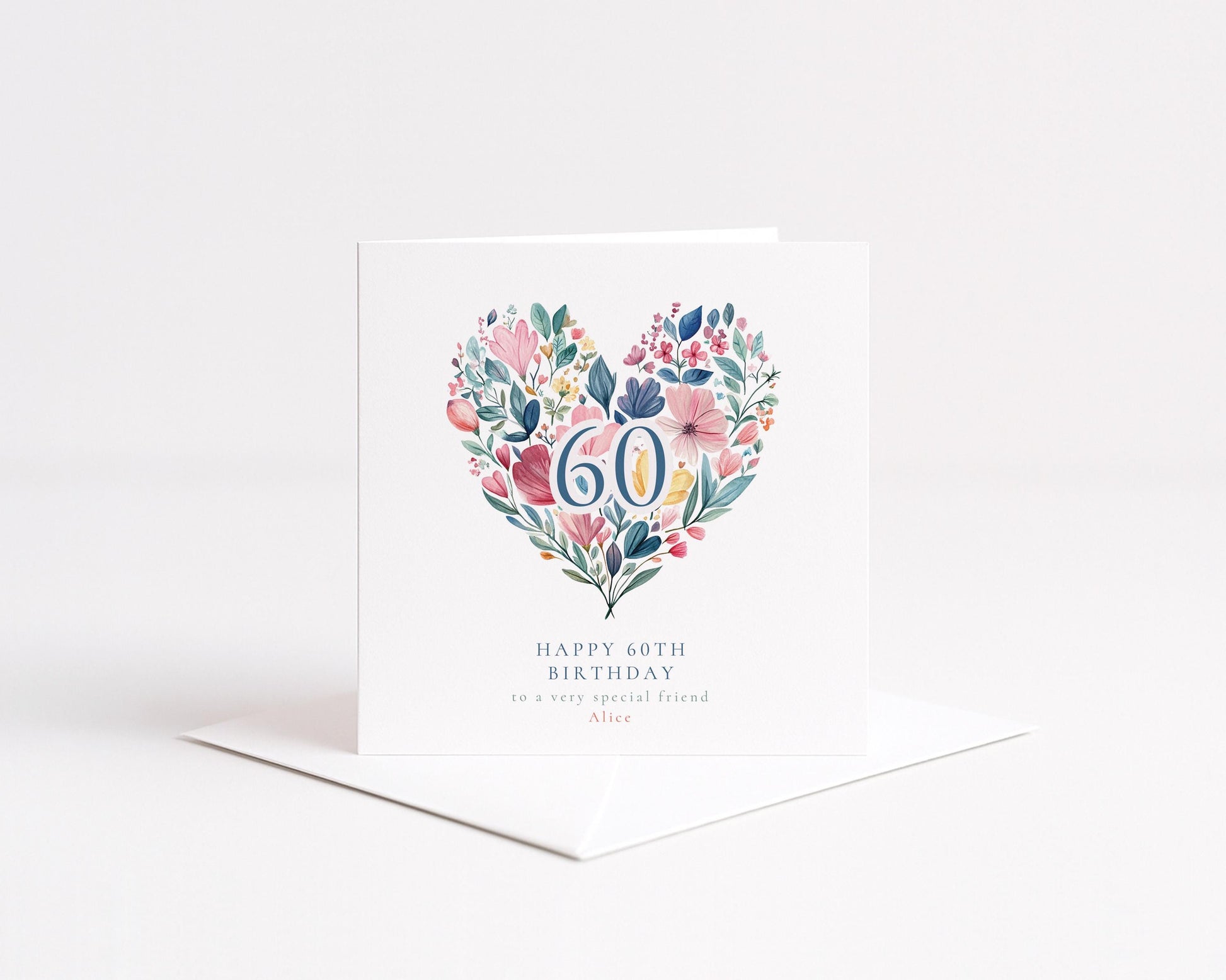 60th Birthday Card for Her, Floral Heart Milestone Birthday Card, Personalised Birthday Card for Women, Special Friend Card