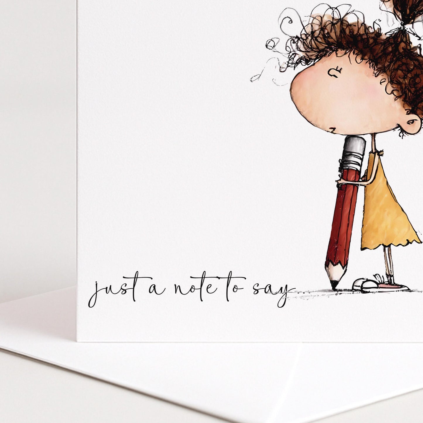 Just a Note Card, Thinking of You Card, Cute Girl Illustration Card, Friendship Card, Sending a Little Note Card