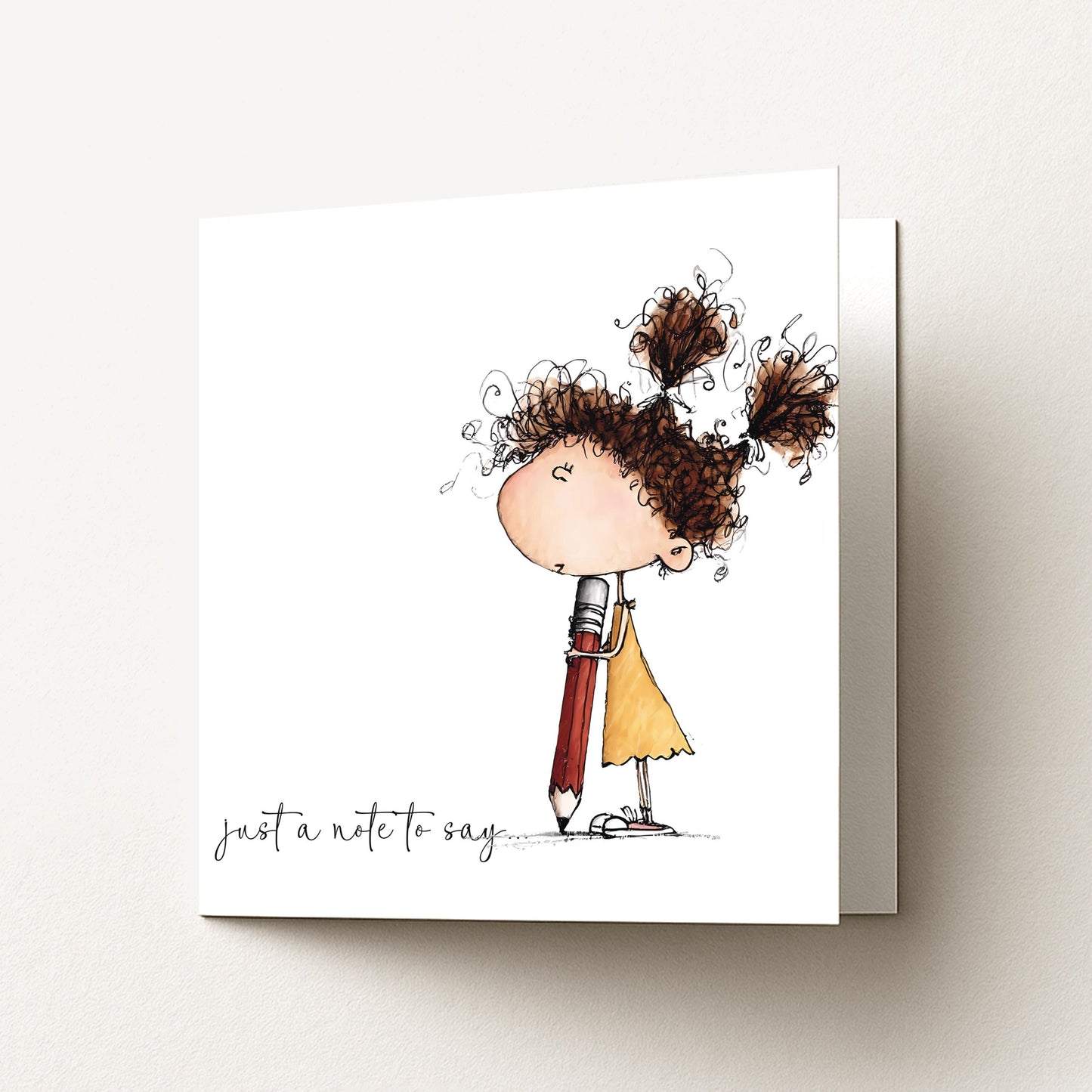 Just a Note Card, Thinking of You Card, Cute Girl Illustration Card, Friendship Card, Sending a Little Note Card