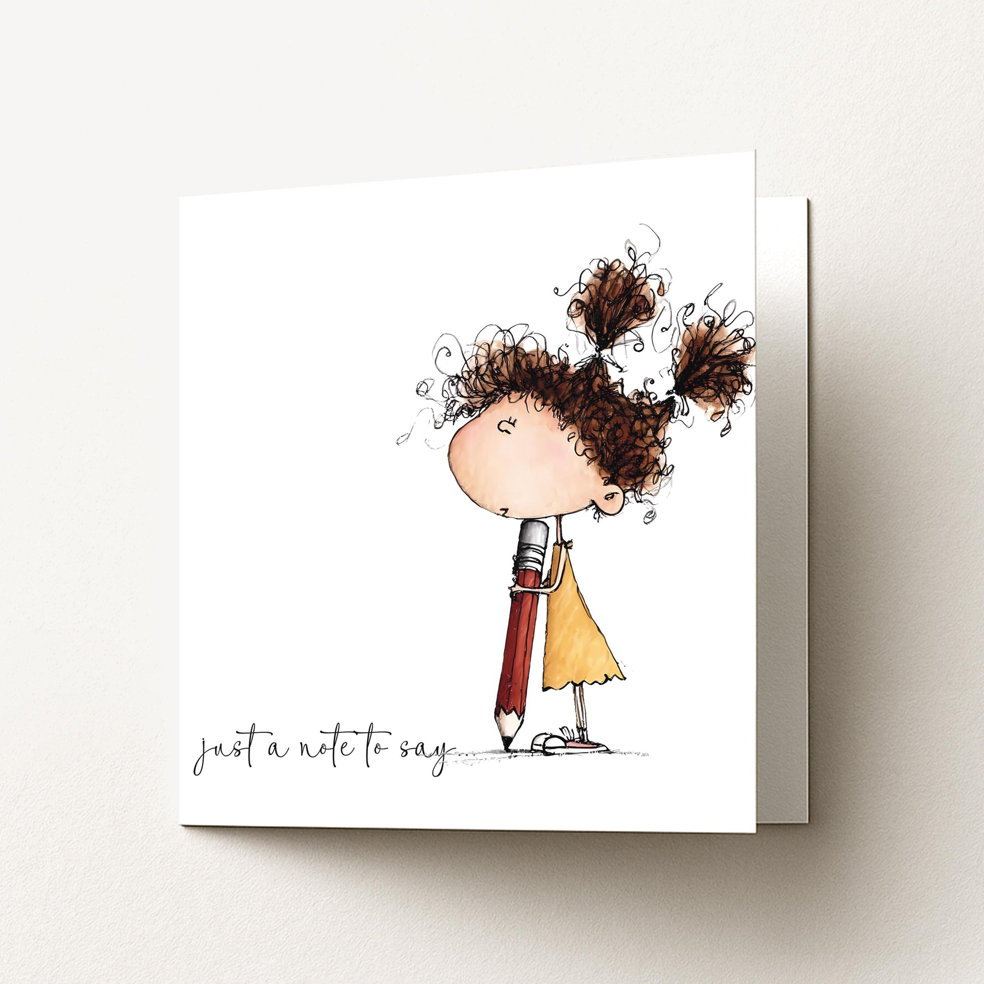 Just a Note Card, Thinking of You Card, Cute Girl Illustration Card, Friendship Card, Sending a Little Note Card