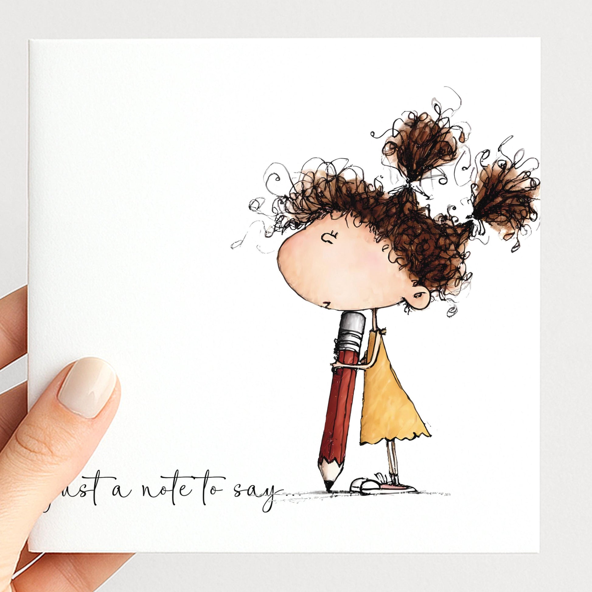 Just a Note Card, Thinking of You Card, Cute Girl Illustration Card, Friendship Card, Sending a Little Note Card
