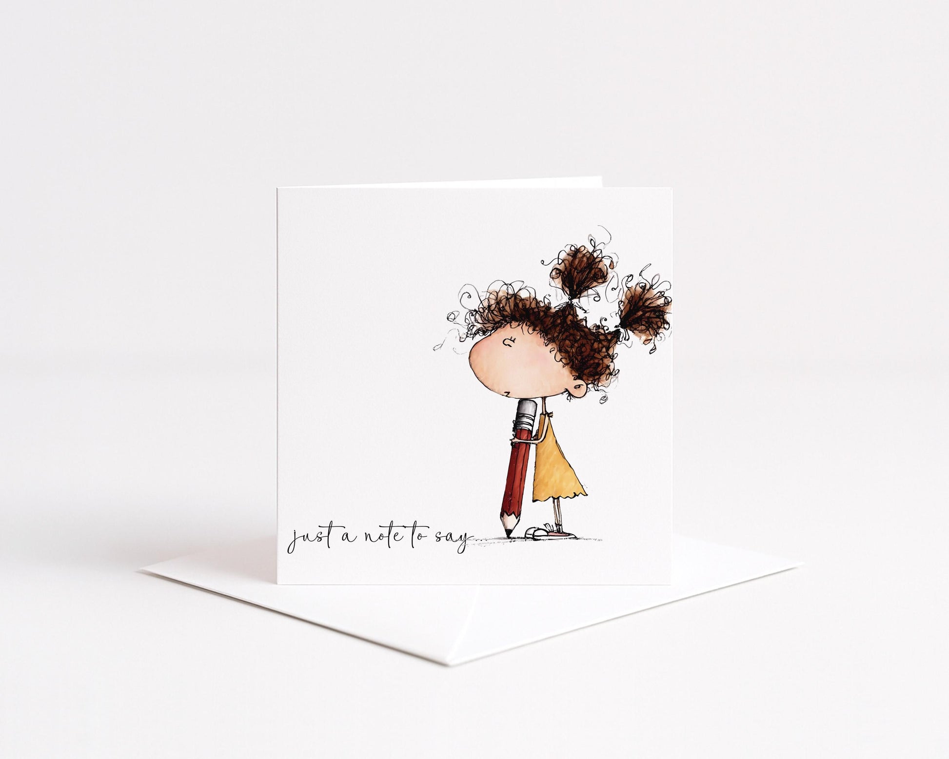 Just a Note Card, Thinking of You Card, Cute Girl Illustration Card, Friendship Card, Sending a Little Note Card