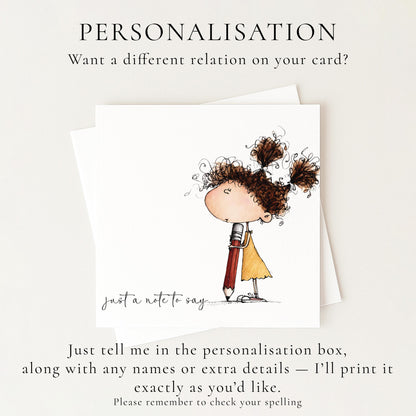 Just a Note Card, Thinking of You Card, Cute Girl Illustration Card, Friendship Card, Sending a Little Note Card
