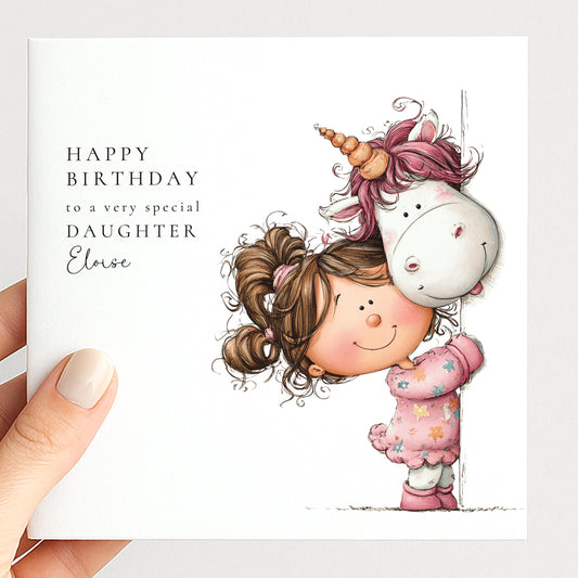 Birthday Card for Daughter, Cute Unicorn Birthday Card, Girls Birthday Card, Personalised Daughter Birthday Card