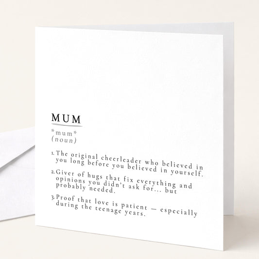 Mum Definition Card, Minimal Sentimental Mum Birthday Card, Dictionary Style Card for Mum, Mother’s Day Card