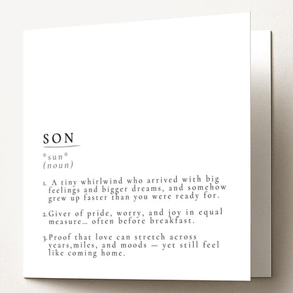 Son Definition Card, Dictionary Meaning Son Birthday Card, Sentimental Minimalist Card for Son, From Mum or Dad, Son Gift Idea