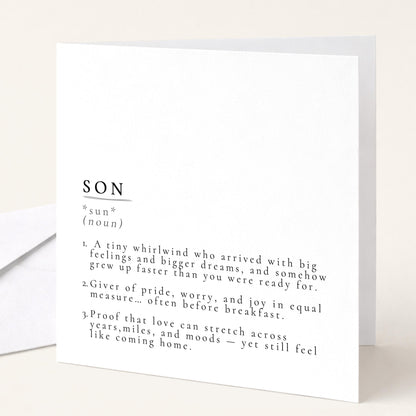 Son Definition Card, Dictionary Meaning Son Birthday Card, Sentimental Minimalist Card for Son, From Mum or Dad, Son Gift Idea