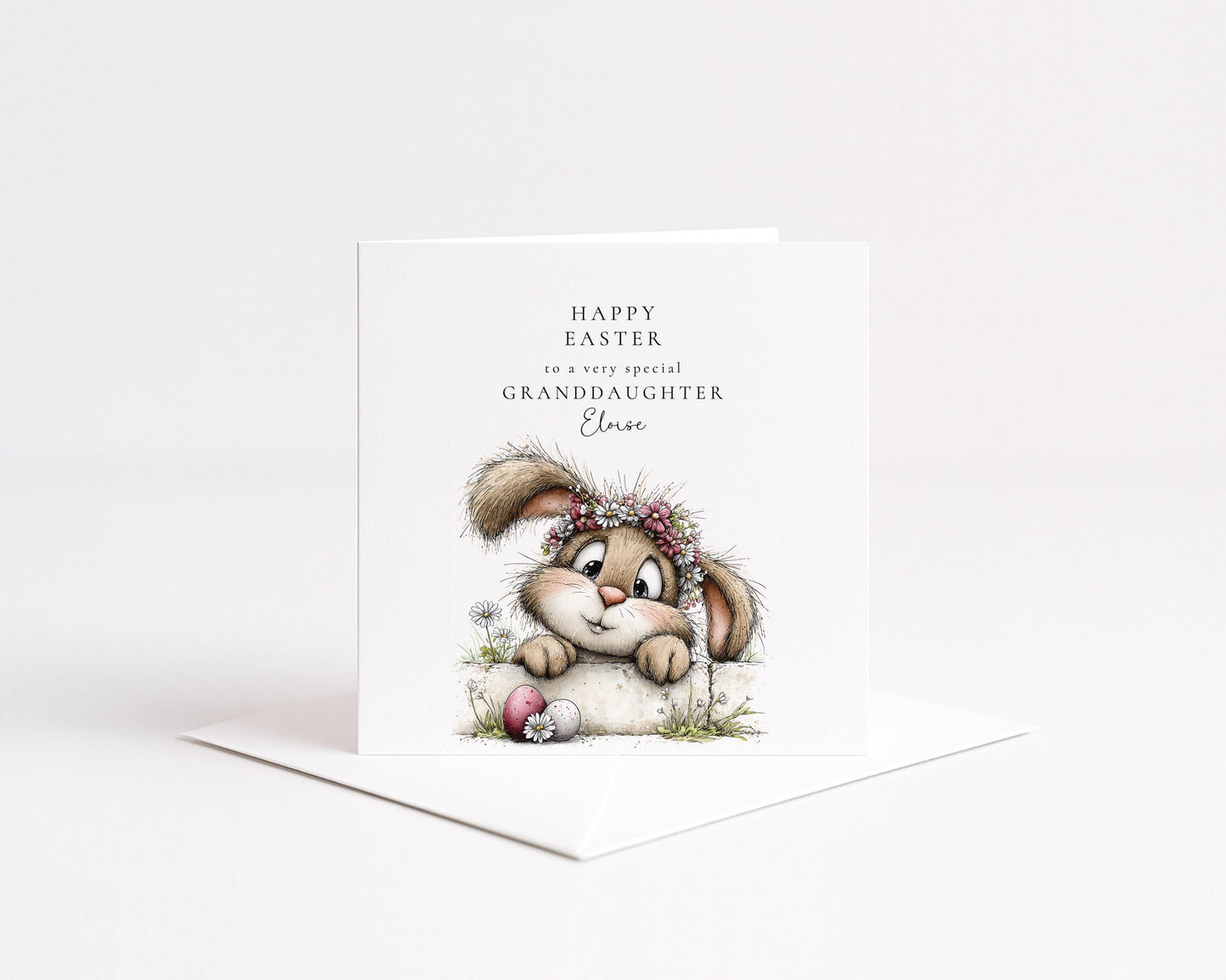 Easter Card for Granddaughter, Cute Bunny Easter Card, Floral Easter Card for Girls, Personalised Easter Card