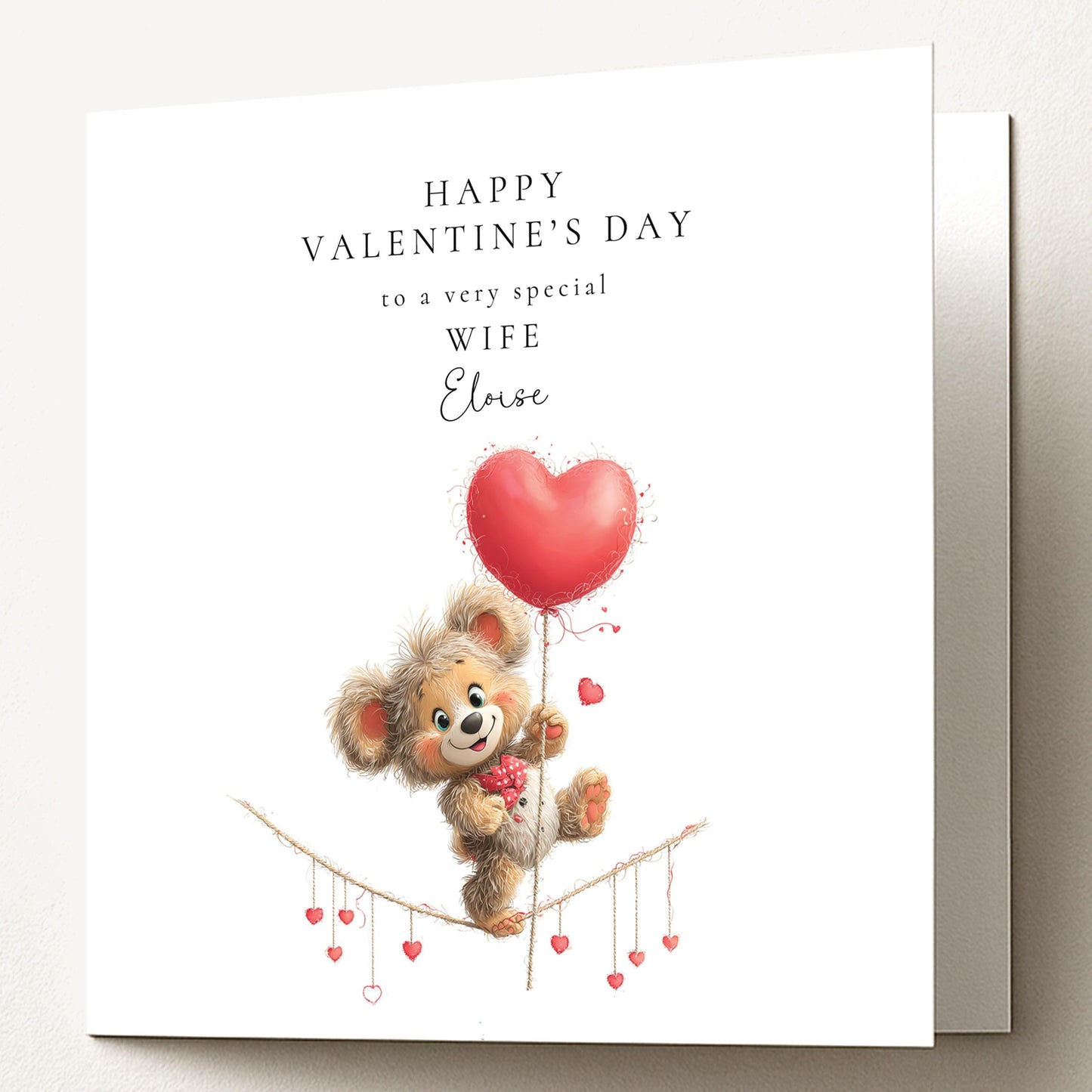 Valentine’s Day Card for Wife, Cute Bear Valentine Card, Romantic Valentine Card, Personalised Valentine Card for Her