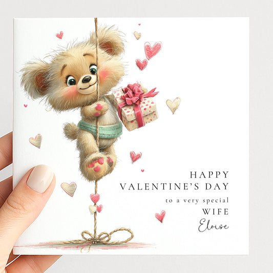Valentine’s Day Card for Wife, Cute Bear Valentine Card, Romantic Valentine Gift Card, Personalised Valentine Card for Her