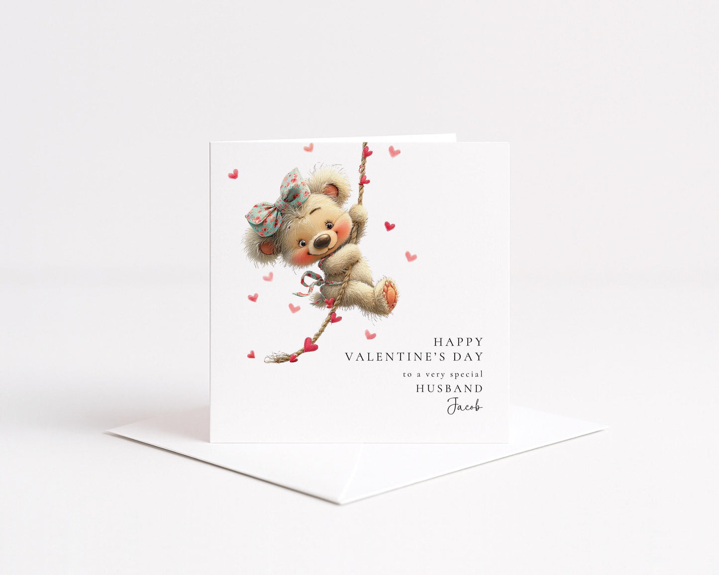 Valentine’s Day Card for Husband, Cute Teddy Bear Valentine Card, Romantic Valentine Card, Personalised Valentine Card for Him