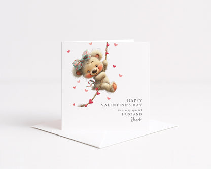 Valentine’s Day Card for Husband, Cute Teddy Bear Valentine Card, Romantic Valentine Card, Personalised Valentine Card for Him