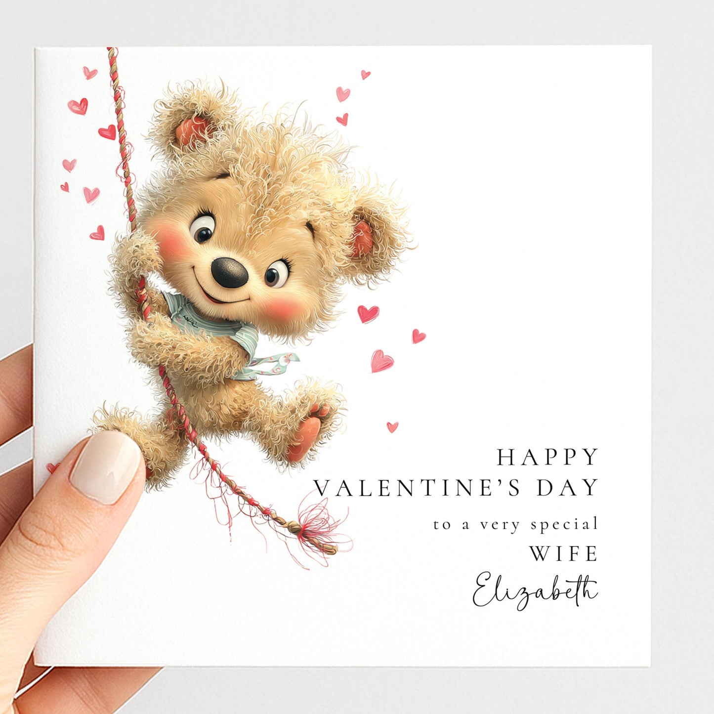 Valentine’s Day Card for Wife, Cute Teddy Bear Valentine Card, Romantic Personalised Valentine Card for Her