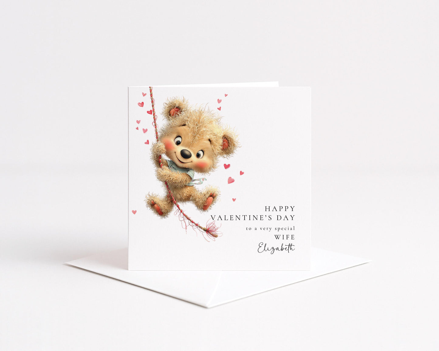 Valentine’s Day Card for Wife, Cute Teddy Bear Valentine Card, Romantic Personalised Valentine Card for Her