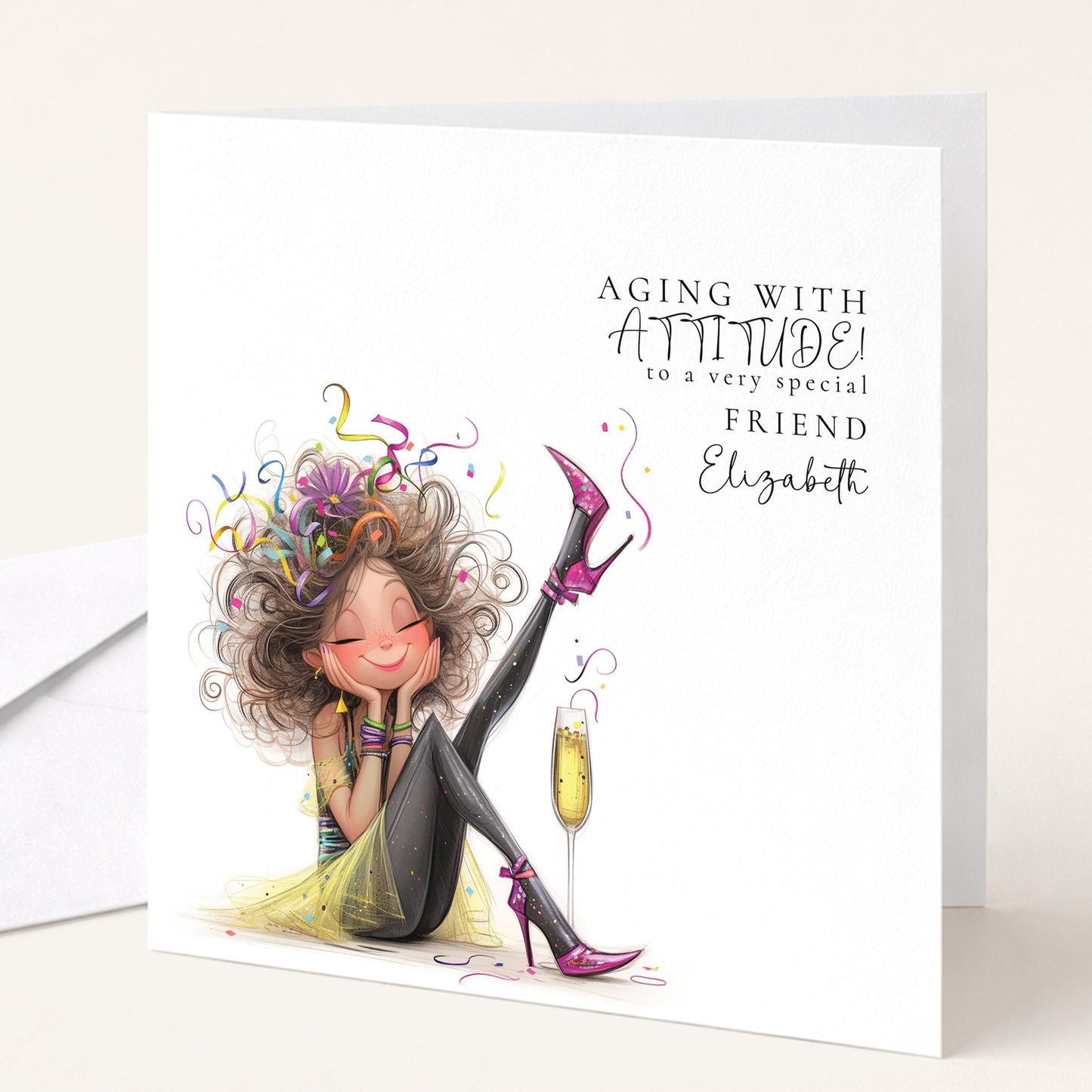 Funny Birthday Card for Friend, Aging With Attitude Card, Sassy Birthday Card for Her, Optional Name Personalisation