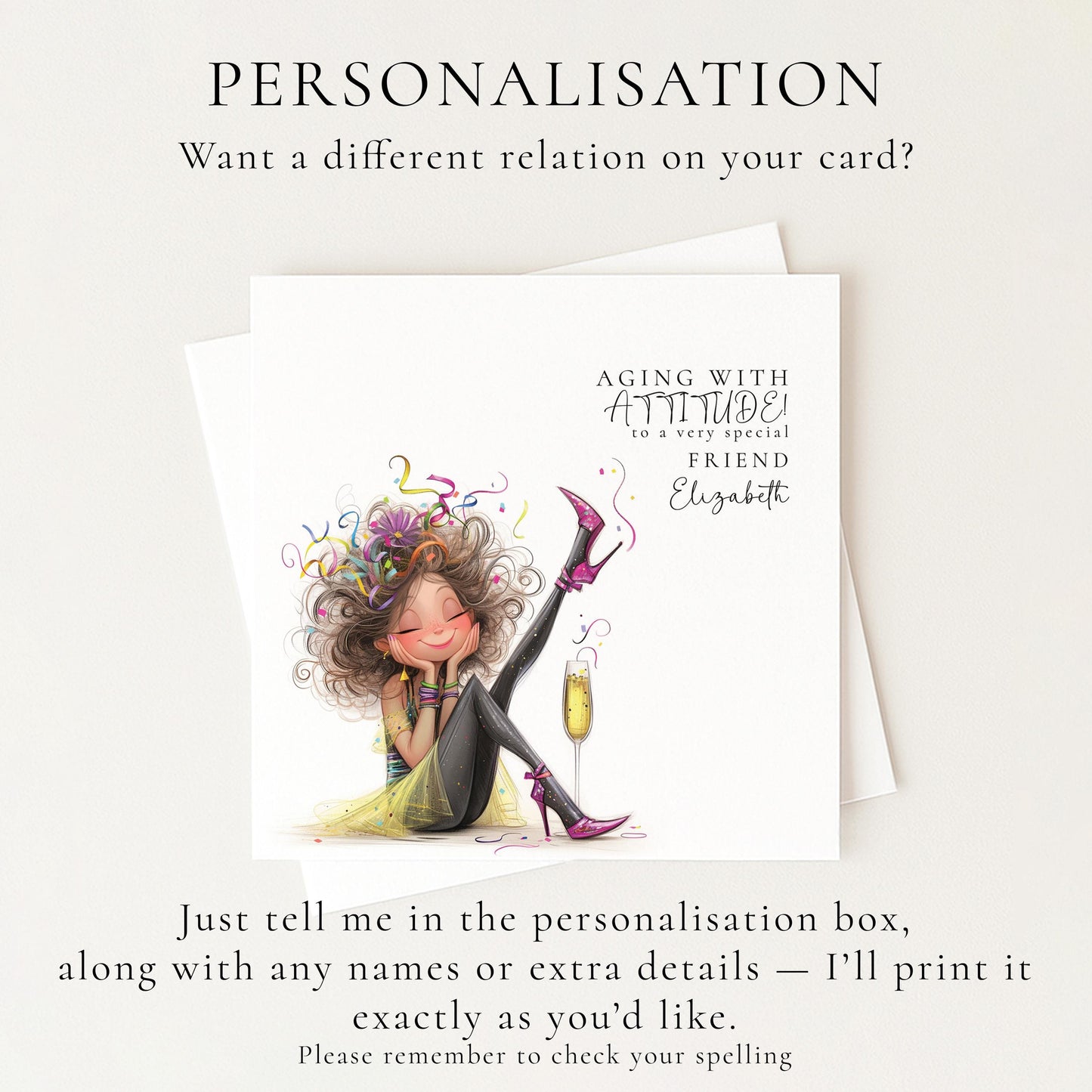 Funny Birthday Card for Friend, Aging With Attitude Card, Sassy Birthday Card for Her, Optional Name Personalisation