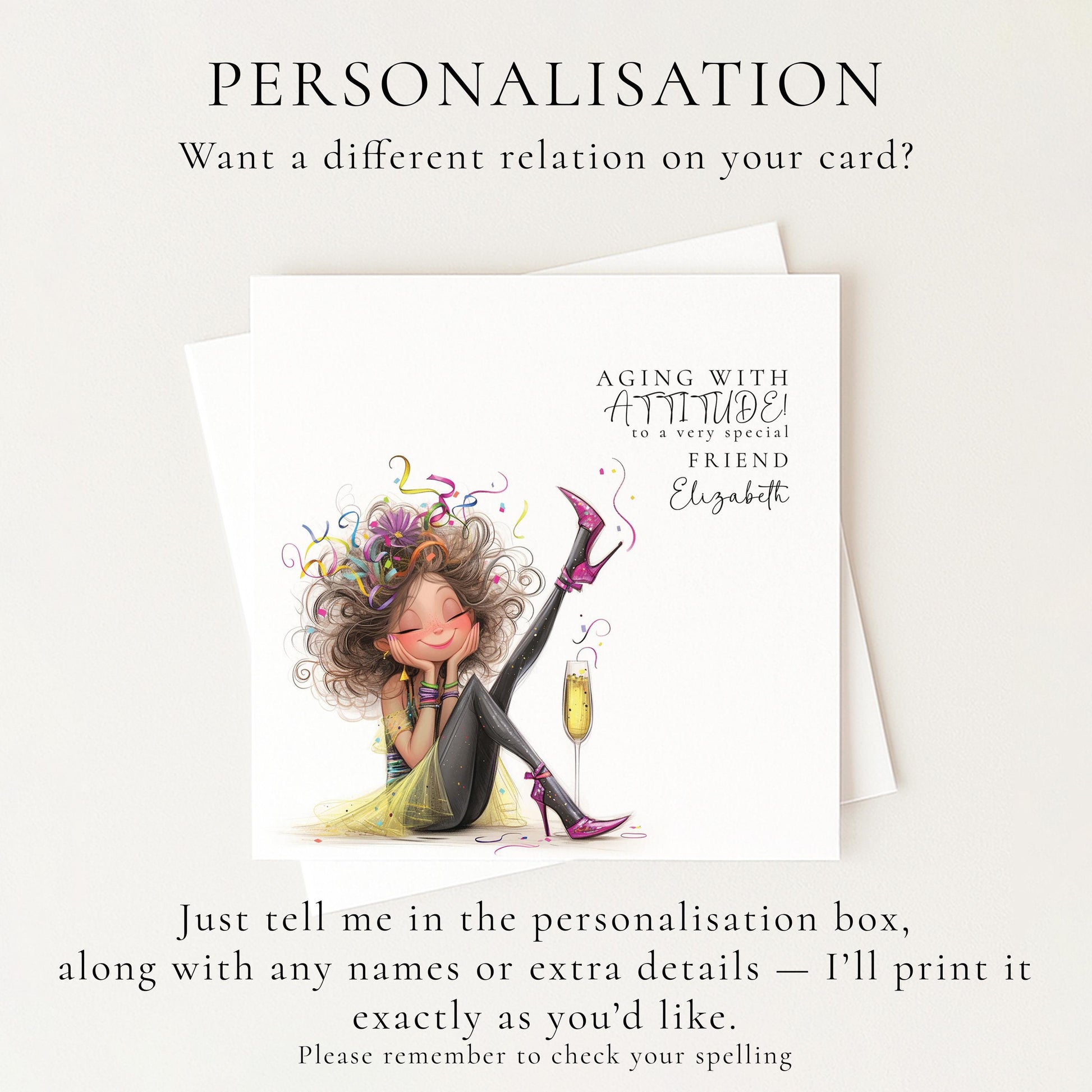 Funny Birthday Card for Friend, Aging With Attitude Card, Sassy Birthday Card for Her, Optional Name Personalisation