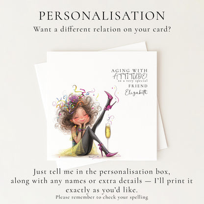 Funny Birthday Card for Friend, Aging With Attitude Card, Sassy Birthday Card for Her, Optional Name Personalisation