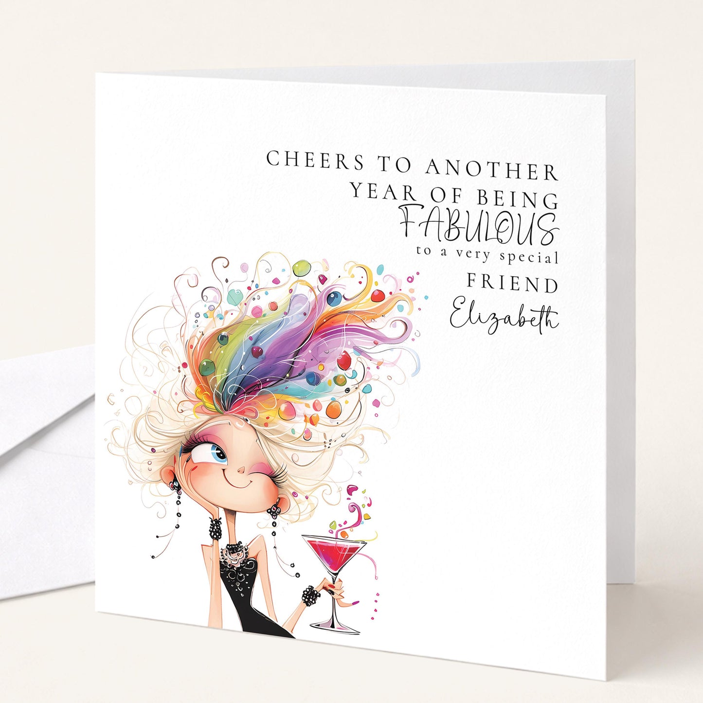 Funny Birthday Card for Friend, Cheers to Another Year of Being Fabulous Card, Stylish Birthday Card for Her, Optional Name Personalisation