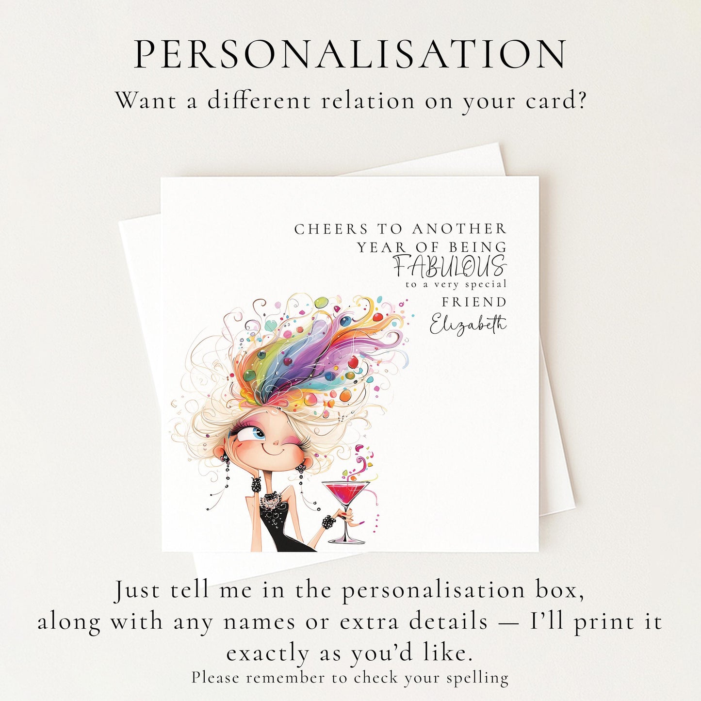 Funny Birthday Card for Friend, Cheers to Another Year of Being Fabulous Card, Stylish Birthday Card for Her, Optional Name Personalisation