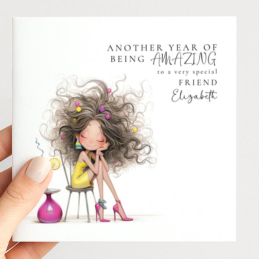 Funny Birthday Card for Friend, Aging With Grace Card, Stylish Birthday Card for Her, Optional Name Personalisation