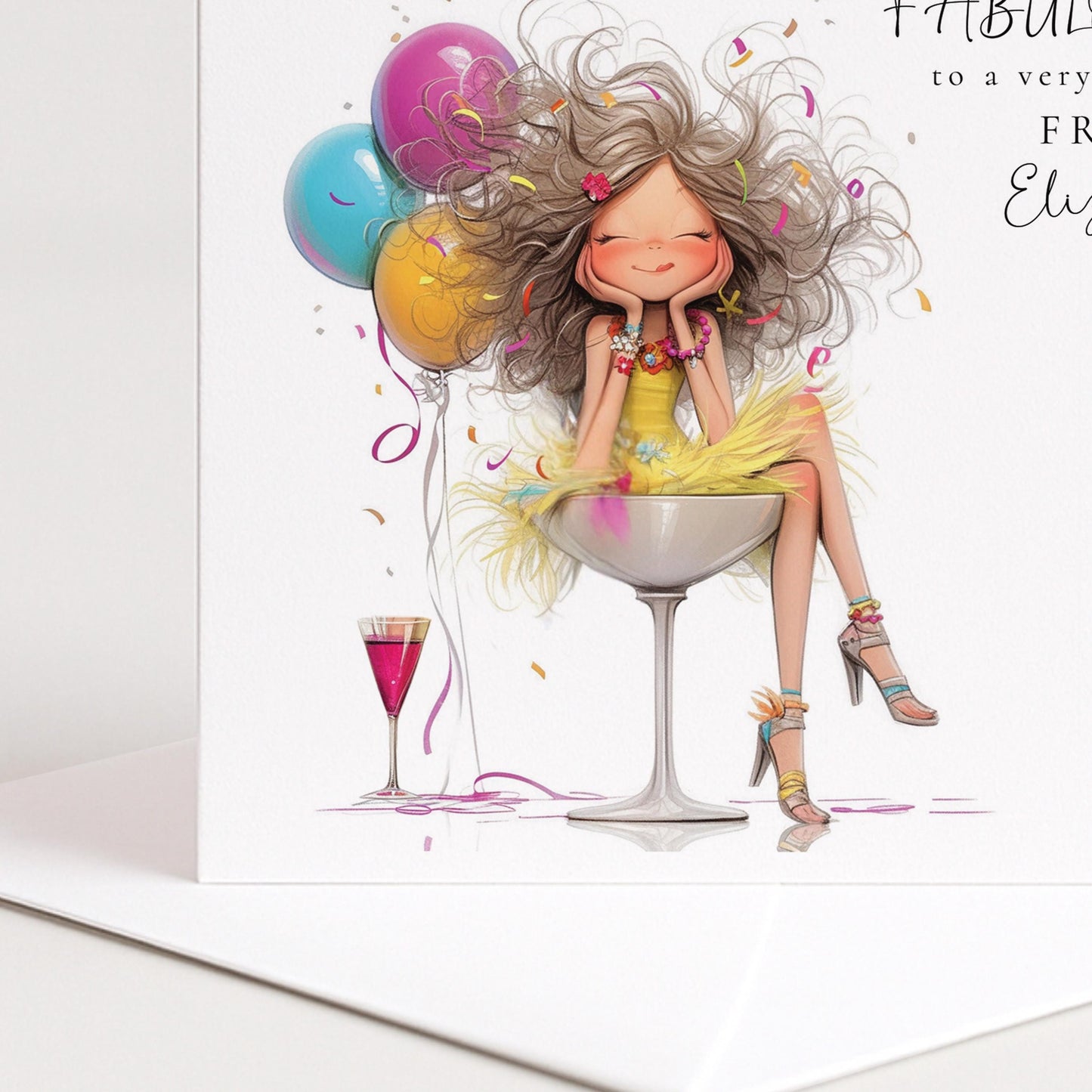 Funny Birthday Card for Friend, Cheers to Another Year of Fabulous Card, Colourful Birthday Card for Her, Optional Name Personalisation