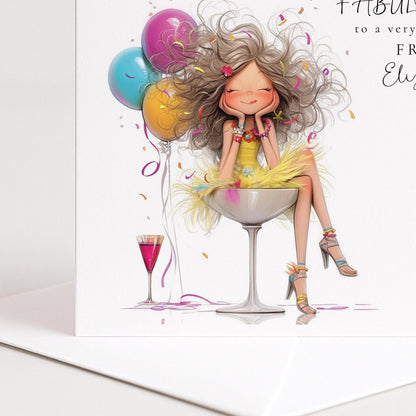 Funny Birthday Card for Friend, Cheers to Another Year of Fabulous Card, Colourful Birthday Card for Her, Optional Name Personalisation