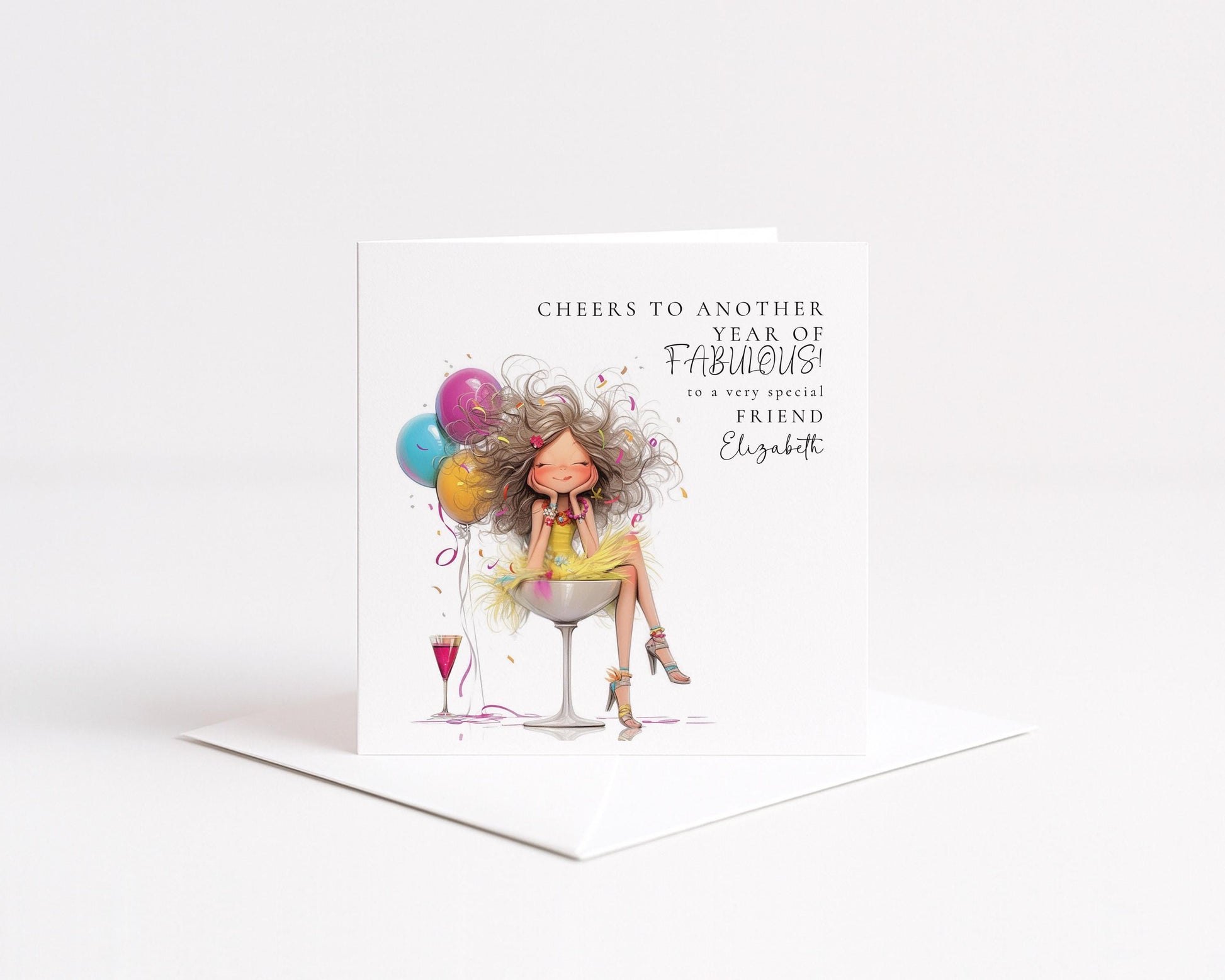Funny Birthday Card for Friend, Cheers to Another Year of Fabulous Card, Colourful Birthday Card for Her, Optional Name Personalisation