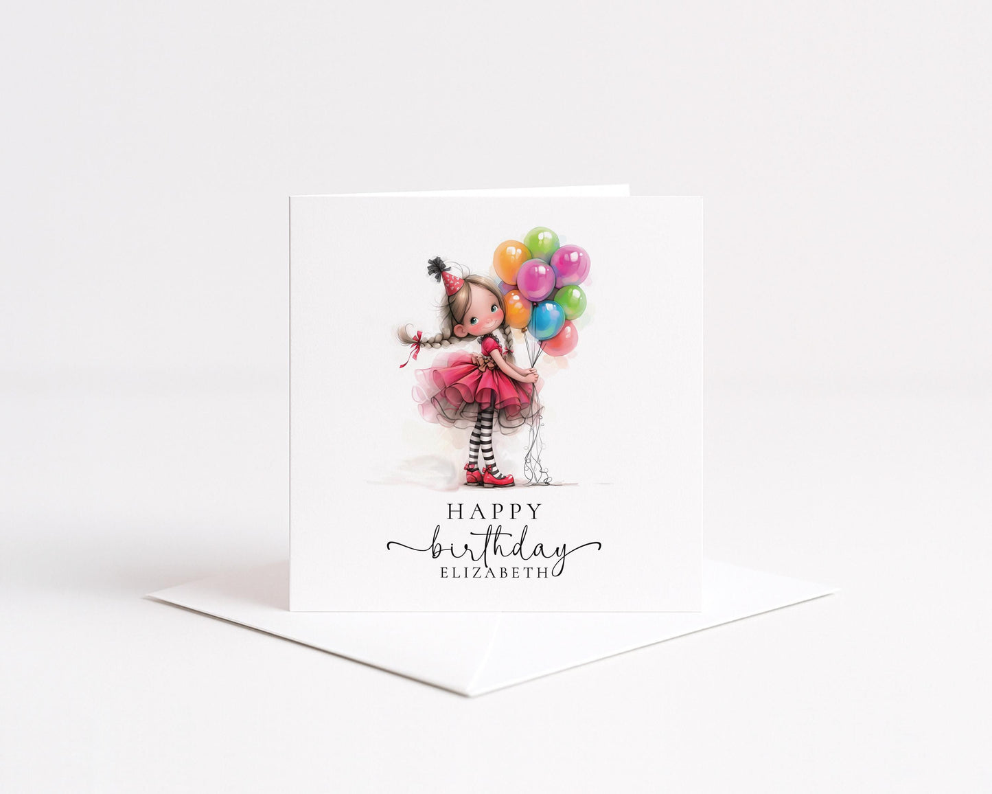 Personalised Girl Birthday Card, Cute Birthday Girl Illustration, Custom Name Card, Birthday Card for Daughter, Granddaughter, Niece
