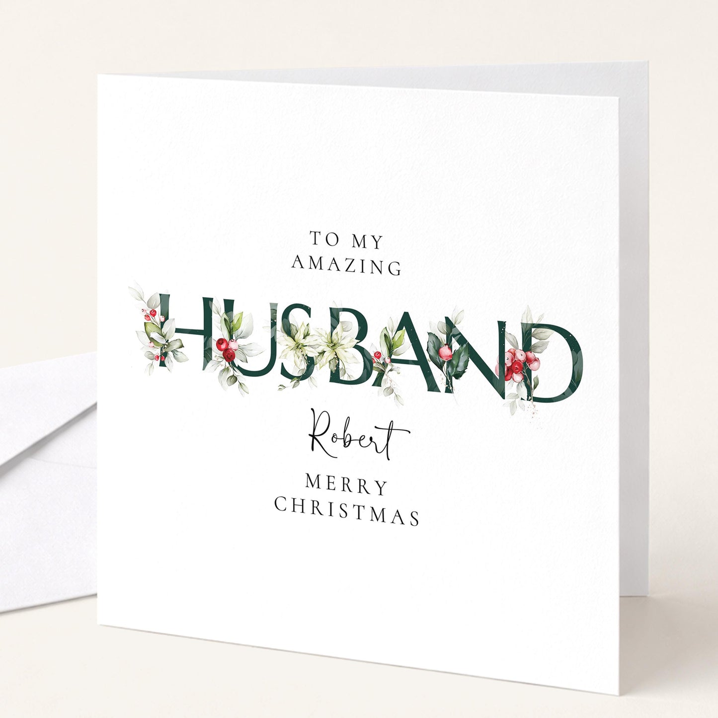 Personalised Husband Christmas Card, Custom Christmas Card for Husband, Romantic Xmas Card with Name
