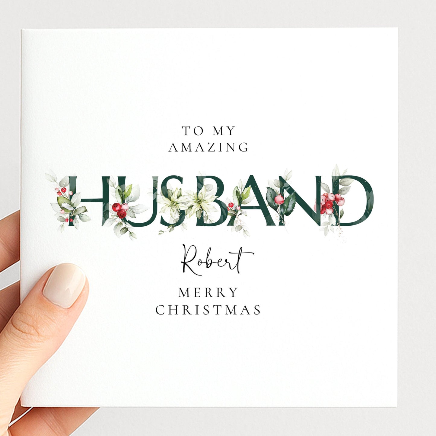 Personalised Husband Christmas Card, Custom Christmas Card for Husband, Romantic Xmas Card with Name